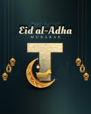 Eid al-Adha Mubarak with Crescent Moon and Goat