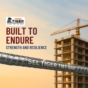 Tiger TMT Bar advertisement with a construction site background