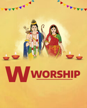 Illustration of Lord Rama and Sita with festive decorations