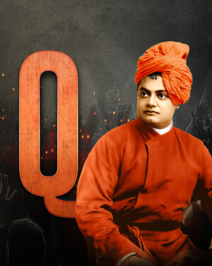 Portrait of Swami Vivekananda with a large orange 'O' in the background