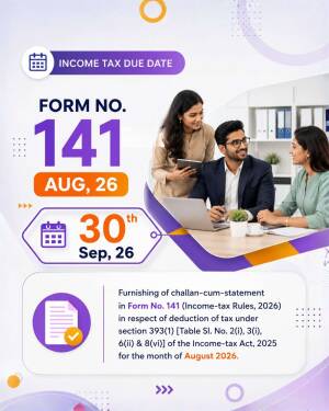 A professional infographic reminding taxpayers of the Form 141 filing due date for August 2026, featuring three colleagues in an office setting.