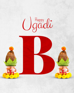 Ugadi festival greeting with coconuts and traditional decorations
