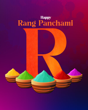 Rang Panchami celebration with colorful powder and the letter R