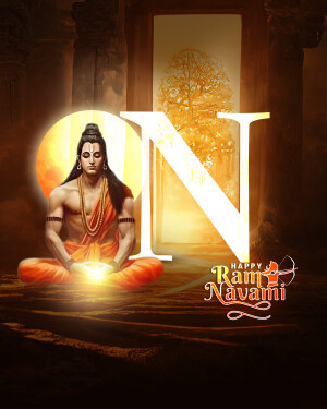 Lord Rama meditating with the letter 'N' and Ram Navami greetings