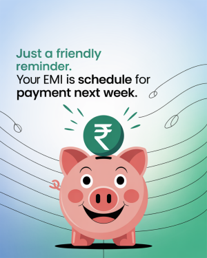 Piggy bank with Indian Rupee symbol and EMI payment reminder text