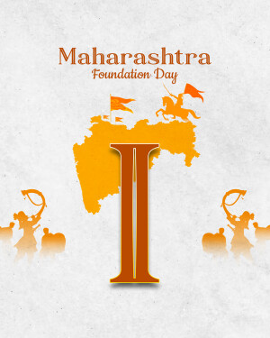 Maharashtra Foundation Day graphic with map and historical figures