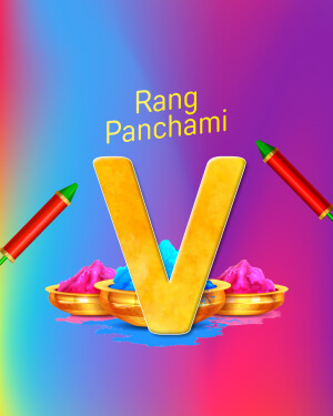 Colorful Rang Panchami graphic with letter V and holi colors