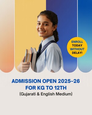 A student with books promoting school admissions for KG to 12th grade.