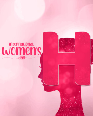 International Women's Day graphic with a silhouette of a woman's face and a large letter 'H'