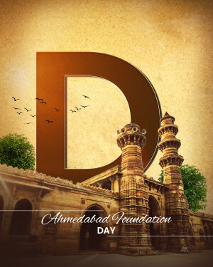 Ahmedabad Foundation Day celebration with a prominent 'D' and city landmarks