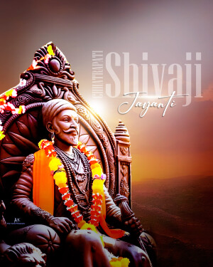 Portrait of Chhatrapati Shivaji Maharaj with floral decorations and text 'Shivaji Jayanti'