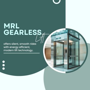 Modern gearless lift with glass cabin, showcasing smooth and efficient ride quality.