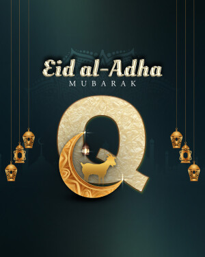 Eid al-Adha Mubarak with Crescent Moon and Goat