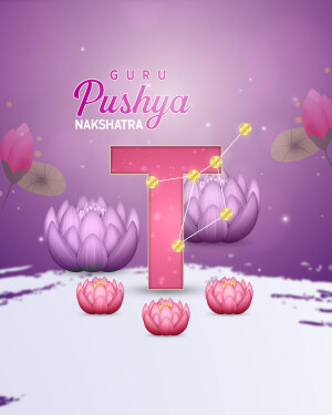 Illustration of Pushya Nakshatra with lotus flowers and constellation