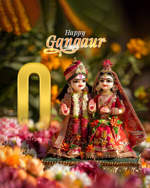 Idols of a couple celebrating Gangaur festival with floral decorations