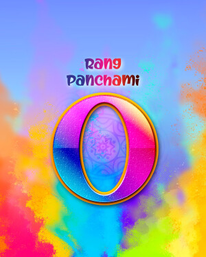 Colorful Rang Panchami design featuring the letter O