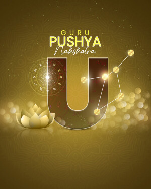 Festive image with golden letter 'U' and astrological elements