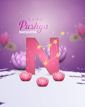 Pushya Nakshatra illustration with lotus flowers and constellation