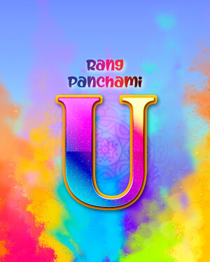 Colorful letter U with Rang Panchami text