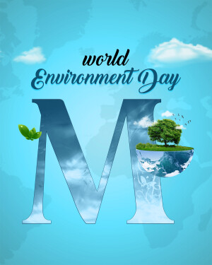 World Environment Day graphic with a large letter M containing a landscape