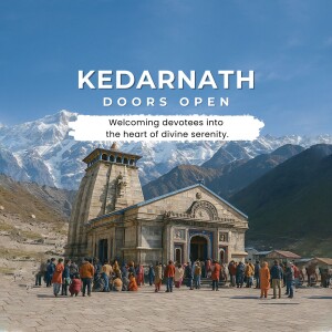 Kedarnath Temple with snow-capped mountains and devotees