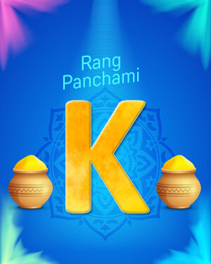 Rang Panchami festival with colorful elements and the letter 'K'