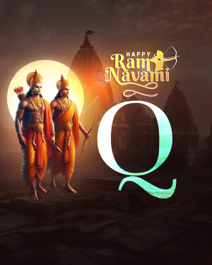 Ram Navami illustration featuring Lord Rama and Lakshmana with a large letter Q