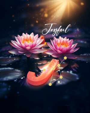 Pink lotus flowers with the letter 'J' and constellation design
