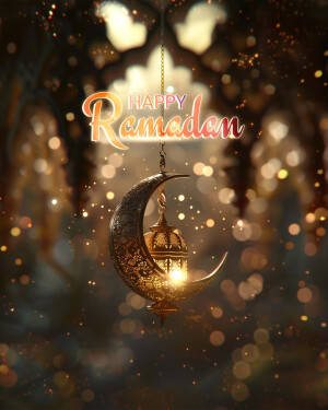Ramadan Mubarak with crescent moon and lantern