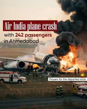 Wreckage of an Air India plane after a crash with emergency services present.
