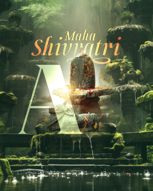 Image depicting a Shivling with the text 'Maha Shivaratri' and a large letter 'A'