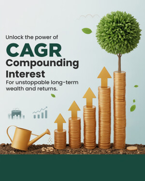 Image illustrating the concept of CAGR and compounding interest with a growing stack of coins and a tree.