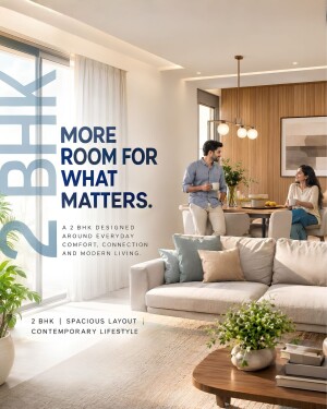 A couple relaxing in a modern, sunlit 2 BHK apartment living room