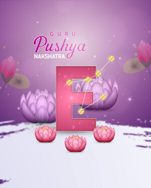 Illustration of the Pushya Nakshatra with lotus flowers and a constellation.
