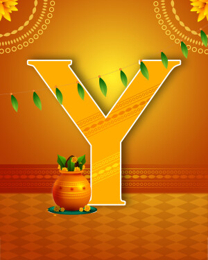 Orange letter Y with floral and traditional Indian decorations