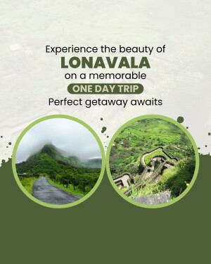 Promotional image for a one-day trip to Lonavala, featuring scenic landscapes.