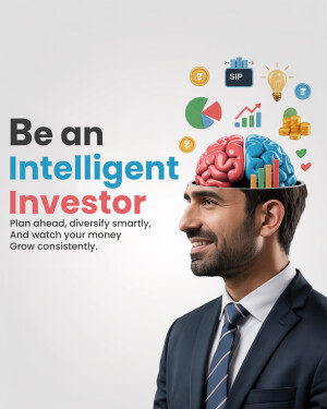 Man with a brain filled with investment icons and charts