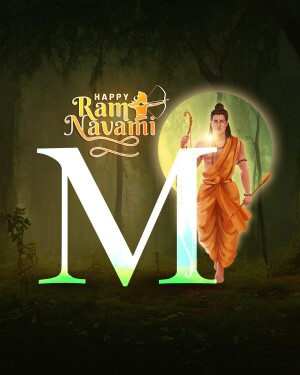 Ram Navami greeting with Lord Rama and the letter M
