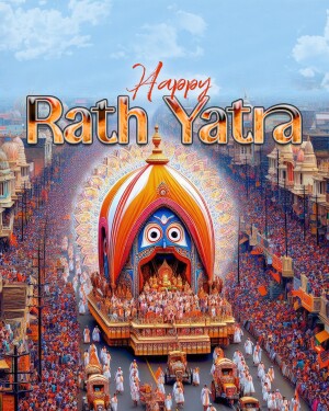 Rath Yatra procession with a large chariot and crowds of devotees