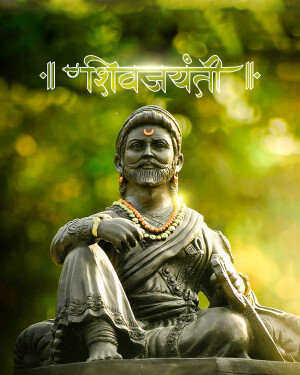 Statue of Chhatrapati Shivaji Maharaj with 'Shiv Jayanti' text