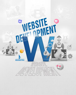 Illustration of website development with rockets, laptops, and the text 'Website Development'.