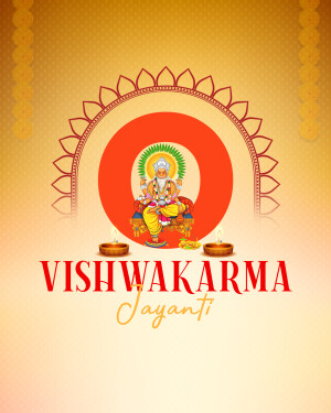 Vishwakarma Jayanti festive graphic with Lord Vishwakarma and decorative elements