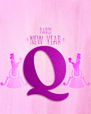 Parsi New Year graphic with the letter Q and traditional figures