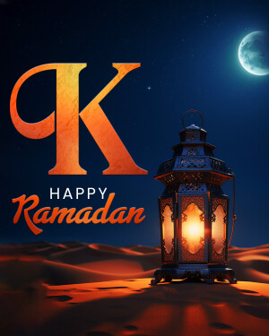 Ramadan greeting with a glowing lantern and the letter 'K'