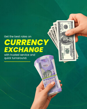 Hands exchanging US dollars for Indian Rupees with text promoting currency exchange services.
