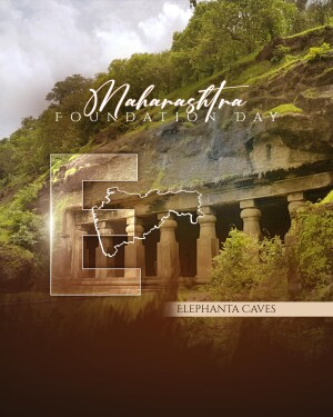 Maharashtra Foundation Day greeting featuring Elephanta Caves