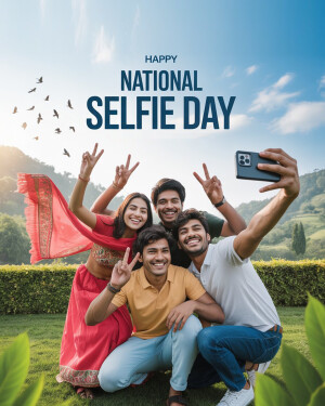 Group of friends taking a selfie outdoors on National Selfie Day