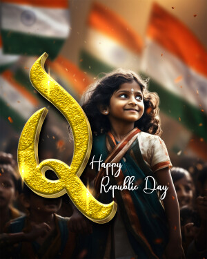 Indian girl with Republic Day wishes and flag background