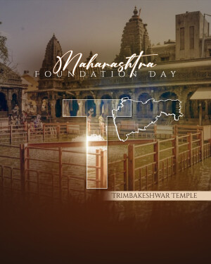 Maharashtra Foundation Day greeting with Trimbakeshwar Temple and map of Maharashtra