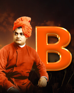 Portrait of Swami Vivekananda with a large letter B